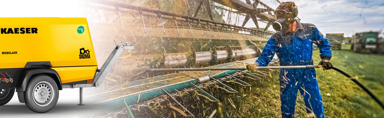 Compresseur KAESER utilisé pour le nettoyage de la machinerie agricole