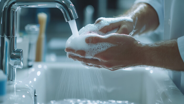 L’eau chaude pour le lavage des mains est générée par récupération de la chaleur d’un compresseur.